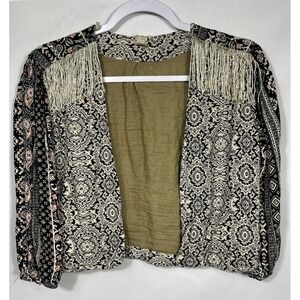 Buckle‎ Gimmicks Crop Fringe Western Jacket Size Medium Open Front Boho Small S